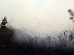 Las condiciones meteorológicas son adversas para el combate del incendio, debido a las altas temperaturas y poca humedad. EFE / P. Novais