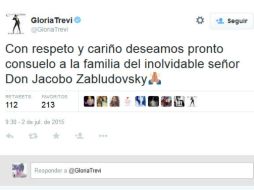 La cantante Gloria Trevi expresa su sentir por el fallecimiento del importante comunicador. TWITTER / @GloriaTrevi