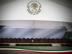 La dependencia ya tiene listo el escenario donde se efectuará el acto. TWITTER / @Semar_mx