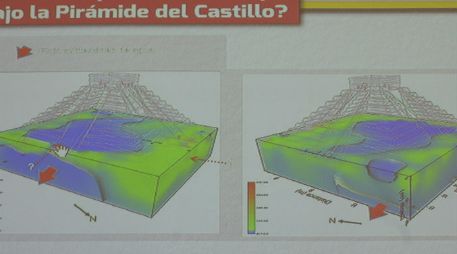 Explican que la parte superior del cenote no está colapsada y que la pirámide se ubica sobre una capa de roca caliza. EFE / A. Cruz