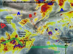 Su desplazamiento es con dirección noroeste a 26 kilómetros por hora con vientos máximos sostenidos de 45 kilómetros por hora. ESPECIAL / smn.conagua.gob.mx