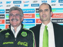 Ricardo 'Tuca' Ferretti y Guillermo Cantú, durante la presentación del técnico interino del Tri. MEXSPORT / O. Aguilar
