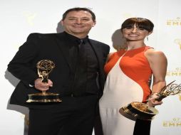 Mathew Waters y Onnalee Blank en la alfombra roja de la Ceremonia de los Creative Arts Emmy Awards en el Microsoft Theater de LA. AP / C. Pizzello
