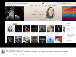 En las primeras horas de lanzamiento ya ocupaba los primeros lugares del Top iTunes Latino, publicó Morrison en Twitter. TWITTER / @CarlaMorrisonMX