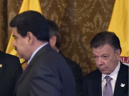 Pese al tono optimista entre Maduro y Santos no hubo foto oficial de ambos estrechándose la mano. AFP / R. Buendía