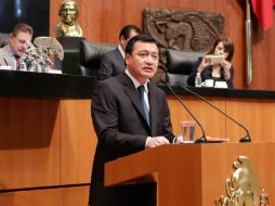 El encargado de la política interior compareció ante la Cámara de Senadores con motivo de la Glosa del Tercer Informe Presidencial. NTX / Senado de México