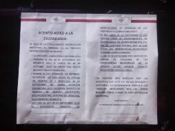Aviso en las ventanillas de las oficinas. La ciudadanía deberá esperar para hacer trámites. EL INFORMADOR / S. Blanco