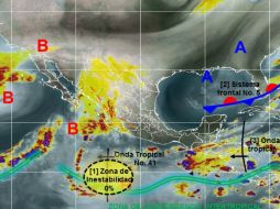 La onda tropical número 41, localizada al sur de las costas de Michoacán, propiciará la entrada de humedad del Pacífico. ESPECIAL / smn.cna.gob.mx