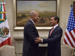 Antes de llegar a la residencia presidencial, Johnson se reunió con Osorio Chong en la Secretaría de Gobernación. EFE / Presidencia