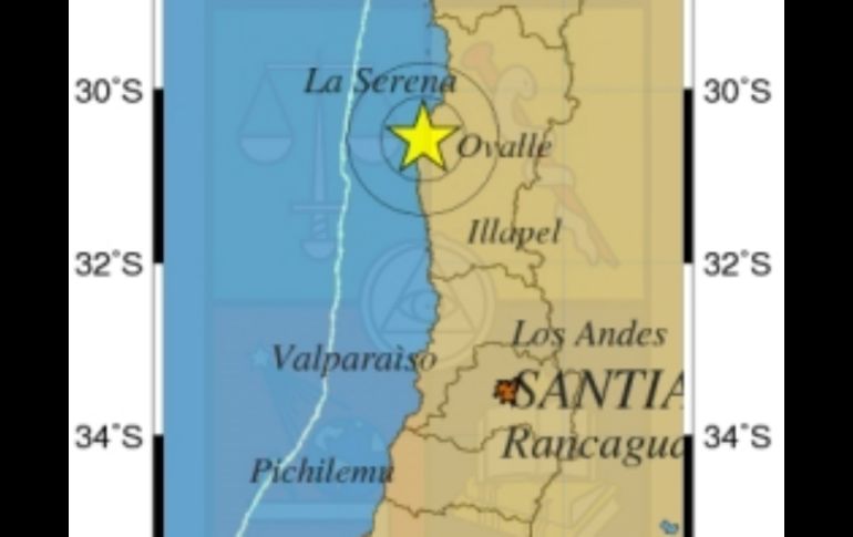 El temblor se sintió a las 16:23 hora local y su epicentro se localizó 37 kilómetros al sur de Tongoy. ESPECIAL / sismologia.cl