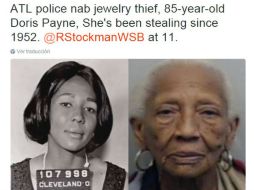 Doris Payne tiene un largo historial relacionado con el robo de joyas. TWITTER / @wsbtv