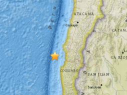 El sismo ocurrió a 93 km al noroeste de Coquimbo a una profundidad de 10 km. ESPECIAL / earthquake.usgs.gov/