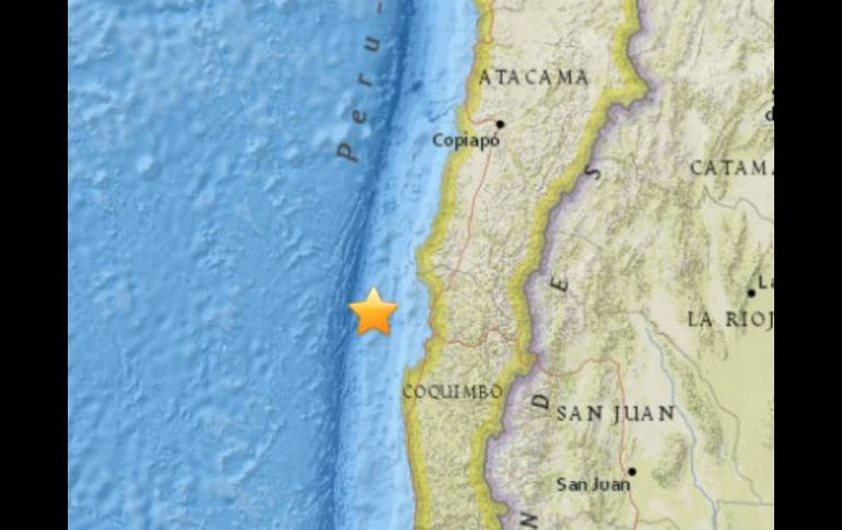 El sismo ocurrió a 93 km al noroeste de Coquimbo a una profundidad de 10 km. ESPECIAL / earthquake.usgs.gov/