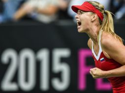 ‘Masha’ reconoció que tuvo problemas en su servicio al inicio del partido, que incluso le llevaron a cometer numerosas dobles faltas. EFE / F. Singer