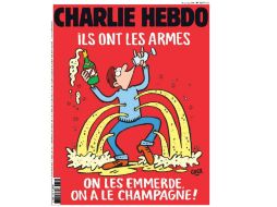 En la portada, un hombre acribillado bebe champán mientras baila; el licor sale por los orificios dejados por las balas. ESPECIAL /