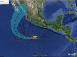 El ciclón se ubica a 750 km al sur-suroeste de Acapulco, Guerrero, y a 795 km al sur de Lázaro Cárdenas, Michoacán. TWITTER / @conagua_clima