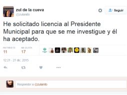 Zul de la Cueva, ex coordinador de Análisis Estratégico y Comunicación, anunció este lunes que pediría licencia. TWITTER / @zulanito