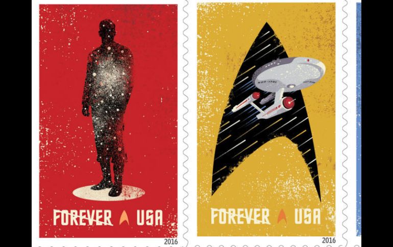 Los sellos muestran cuatro ilustraciones digitales inspiradas en elementos clásicos del programa de televisión. ESPECIAL / www.startrek.com