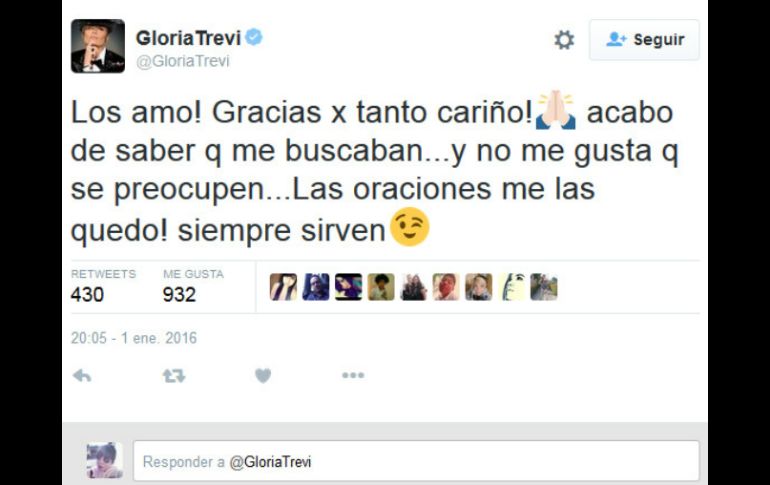 Fue la misma Trevi quien aclaró la situación, por lo que sus seguidores arremetieron contra Marisela. TWITTER / @GloriaTrevi