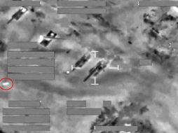 Imagen cedida por el Ministerio de Defensa británico (de un ataque de un avión Tornado con misiles Brimstone. EFE /