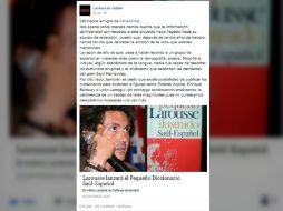 Larousse intentó editar un diccionario para entender las letras de Saúl Hernández, según un sitio de noticias falsas. FACEBOOK / Larousse latam