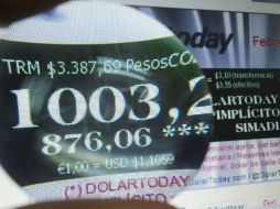 El sitio dolartoday.com, referente del también llamado dólar paralelo, situó en mil 003.23 bolívares. AFP / J. Barreto