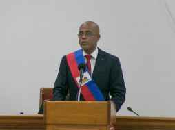 Michel Martelly durante su discurso de despedida ante el pueblo haitiano. EFE / B. Khodabande