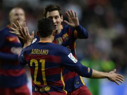 Con su doblete Messi se convirtió en el primer jugador en superar los 300 goles en la Liga. AFP / M. Riopa