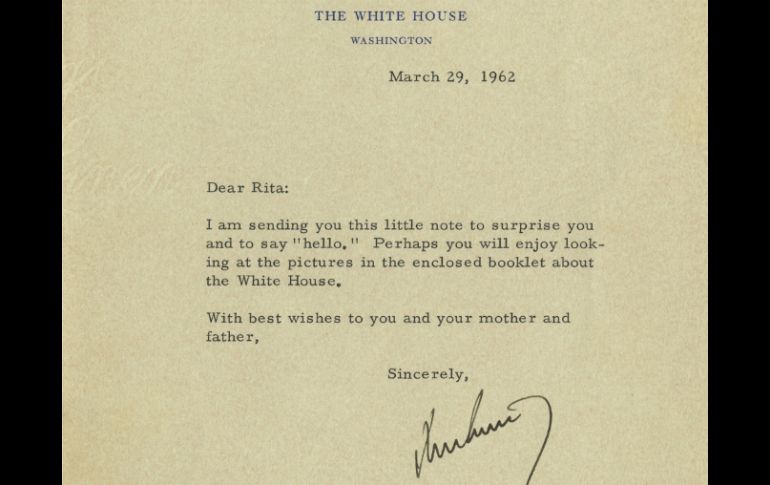 La carta fue escrita por el ex presidente a Rita Lynn Knight de cinco años. AP / R. Collection