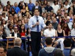 El precandidato republicano, Marco Rubio, habla durante un mitin, en Palm Beach Atlantic University. AP / P. Sancya