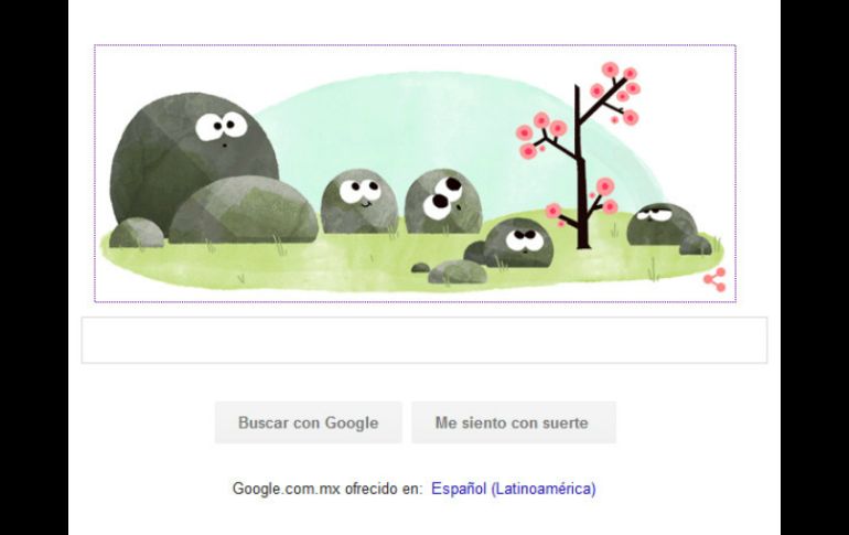 La imagen de Google representa unas rocas que perciben algo nuevo en su paisaje: de una rama nacen flores rosas. ESPECIAL / google.com