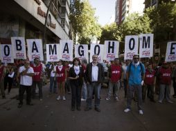 Los manifestantes marcharon hasta el centro de convenciones La Rural. AP / I. Fernández
