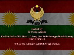 Con el emblema y la bandera del gobierno de Kurdistán, PaYwand Abdulla advierte que en la página estuvo un 'hacker' kurdo. ESPECIAL / amc.edu.mx
