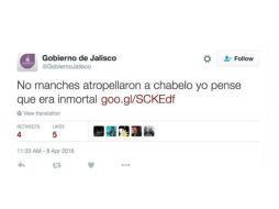 Momentos después de haber cometido el error, el mensaje fue borrado de la cuenta oficial del Gobierno del Estado. TWITTER / @GobiernoJalisco
