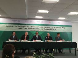 Julio Sánchez (i) participó en conferencia junto a Coldwell, Pacchiano y González Anaya por las acciones contra contingencia. TWITTER / @SEMARNAT_mx