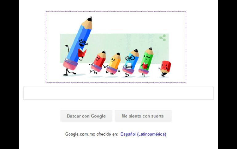 En la imagen, aparece un lápiz grande, azul, con lentes y leyendo un libro, que es seguido por otros cinco más pequeños. ESPECIAL / google.com