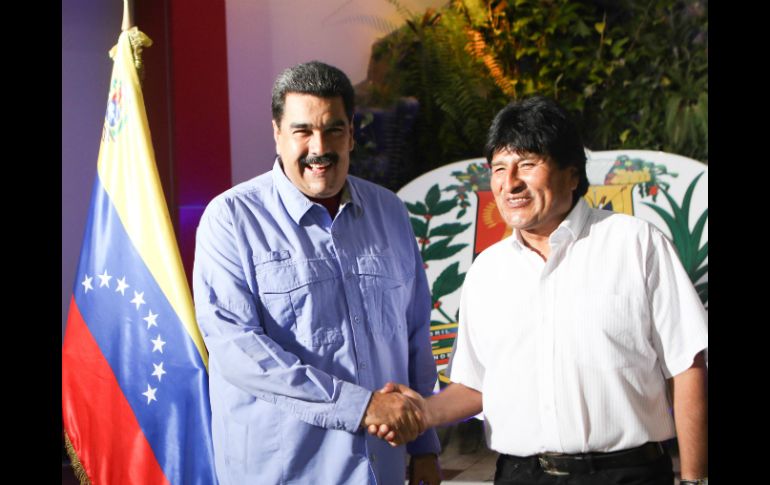 El presidente de Bolivia dijo estar muy contento de su paso por Venezuela y de conversar con Maduro. EFE / P. Miraflores