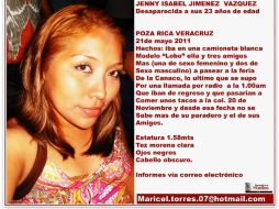 La hija de Jesús Jiménez, Jenny, desapareció en 2011 en la ciudad de Poza Rica, Veracruz. TWITTER / @brigadabuscando