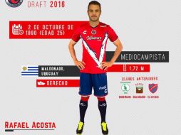 Acosta, uruguayo, es un jugador de medio campo con buen manejo del balón y presencia en el área. ESPECIAL / clubtiburonesrojos.mx