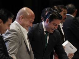 Durante la presentación del Plan de Ordenamiento Territorial Metropolitano, Alfaro y Aristóteles se mostraron sonrientes. EL INFORMADOR / E. Barrera