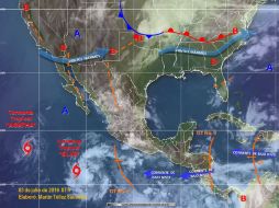 'Blas' se ubica a mil 045 kilómetros al suroeste de Manzanillo, Colima. ESPECIAL / http://smn.cna.gob.mx/