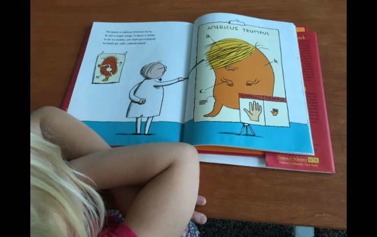 El escritor presenta a Trump como una papa de color naranja chillón con brazos y piernas pequeñas y tiene una melena rubia. AFP / T. Urbain