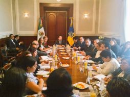Imagen de la reunión que se llevó a cabo este miércoles, en la cual participó Aristóteles Sandoval. TWITTER / @ONUDHmexico