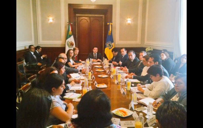 Imagen de la reunión que se llevó a cabo este miércoles, en la cual participó Aristóteles Sandoval. TWITTER / @ONUDHmexico