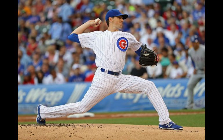 Kyle Hendricks llegó a ocho victorias por seis descalabros en lo que va de la temporada de las Grandes Ligas. AFP / J. Daniel