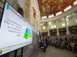 Imagen de la presentación del Plan Estatal de Desarrollo de Jalisco. TWITTER / @AristotelesSD