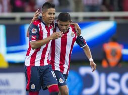 Calderón celebra el gol que le dio el triunfo al Guadalajara. MEXSPORT / C. Marchena