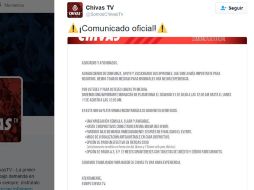 El comunicado que circuló en redes sociales. TWITTER / @SomosChivasTv