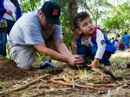 Félix Rodríguez y su hijo Itzae fueron parte de las 60 personas que acudieron a plantar Agritos. EL INFORMADOR / P. Franco