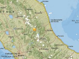 El temblor fue advertido en las regiones de Umbría y de Las Marcas así como en Roma. ESPECIAL / earthquake.usgs.gov/